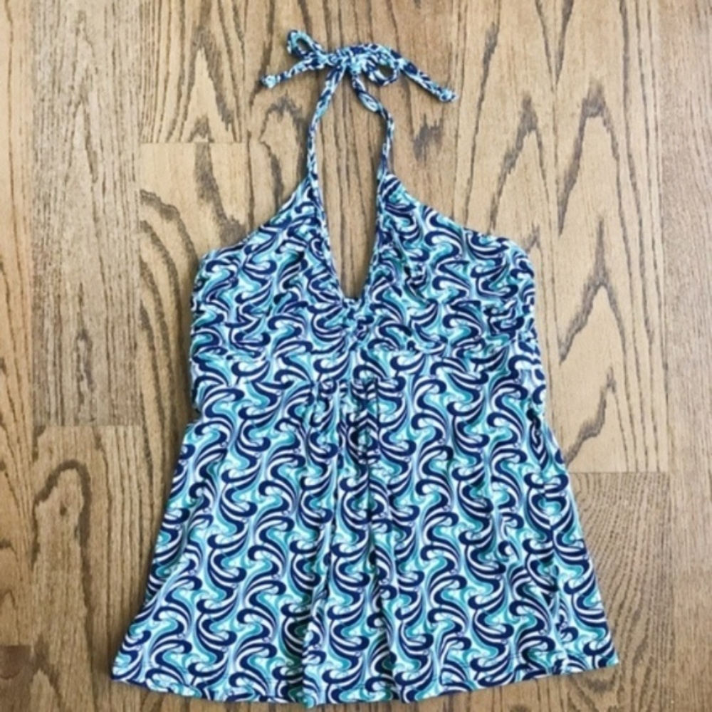Aqua Seafoam Green and Blue Printed Halter Top